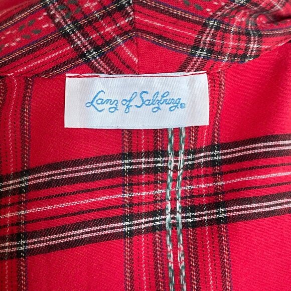 Lanz of Salzburg Red Plaid Tartan Flannel Womens Robe Tie Belt Lace Large - Picture 10 of 10